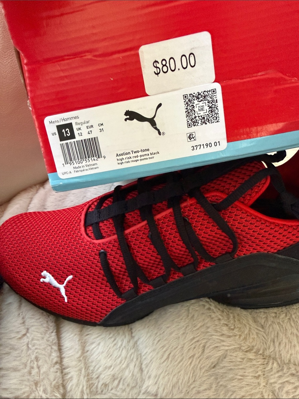Puma Red and Black Axelion Athletic Sneakers